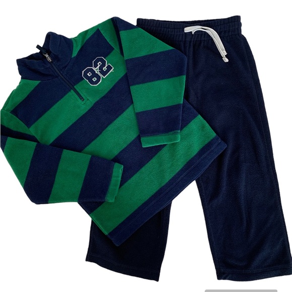 Children’s Place Fleece Set 2 Pieces Top Pants Stripes Blue Green Boys S 5/6 - Picture 1 of 16